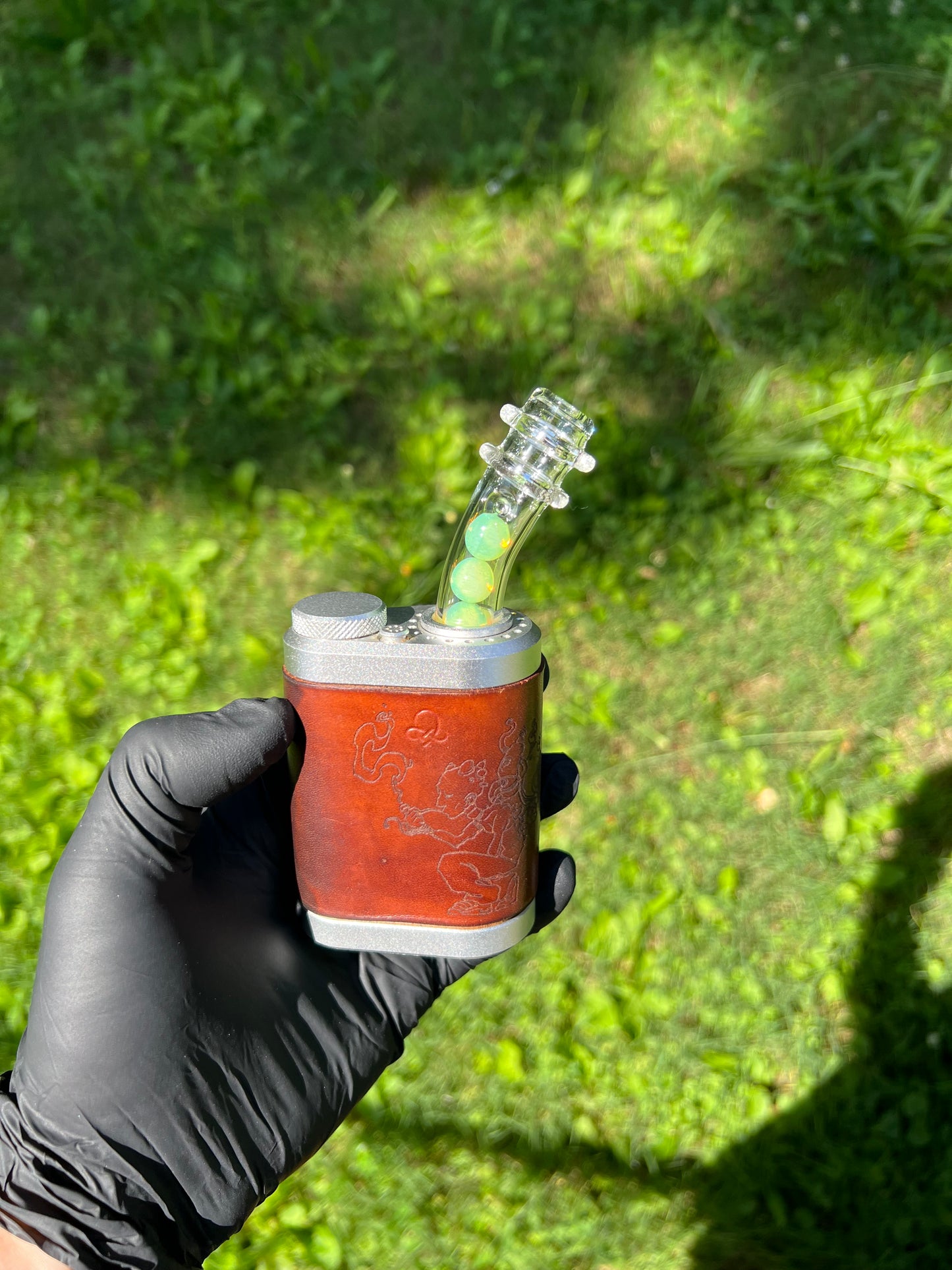Tinymight Glass 4 Marble Stem w/Blown mouthpiece - Green Opal