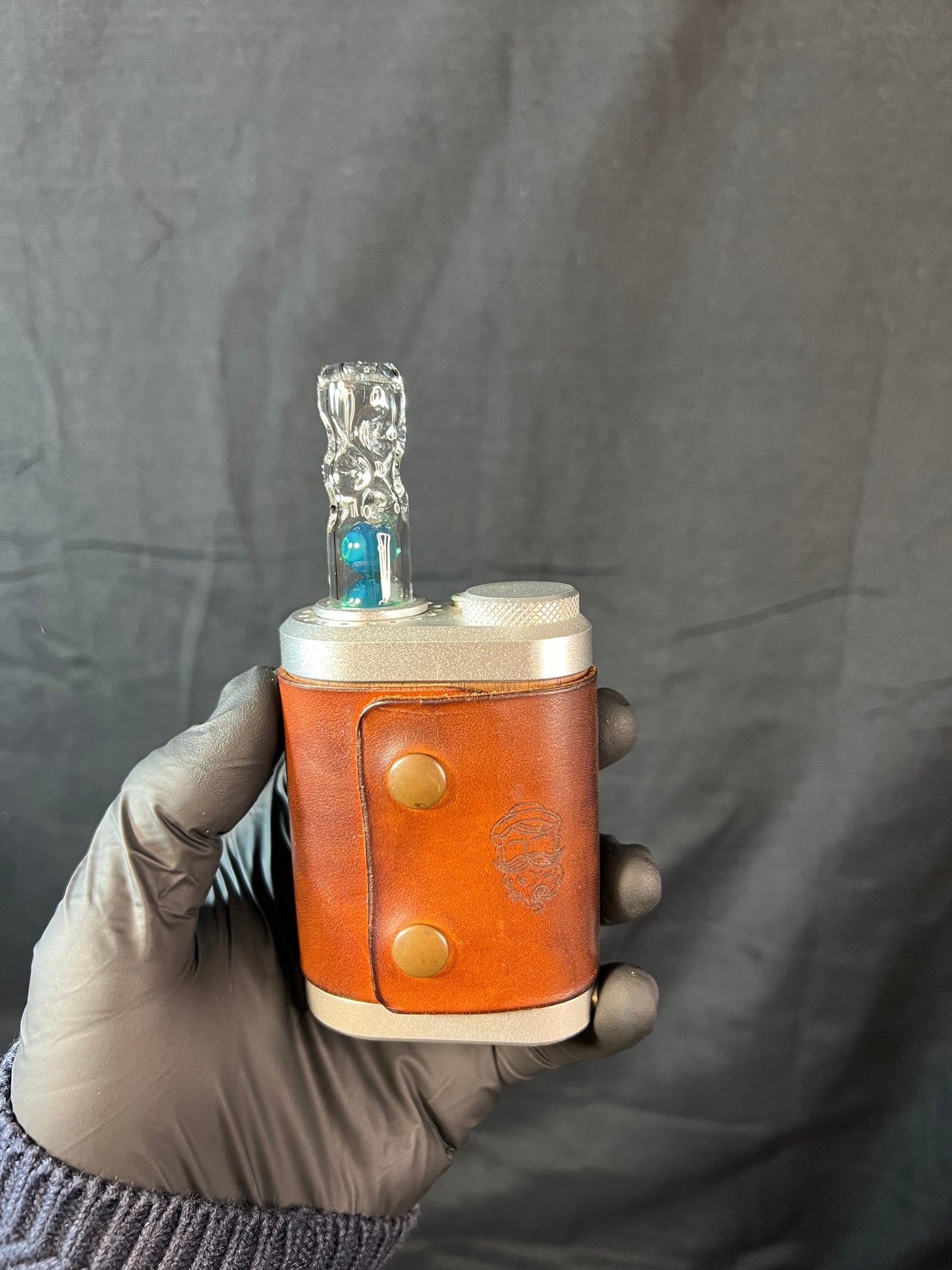 Tinymight Glass 3 Marble Stem w/dimpled mouthpiece - blue waves opal