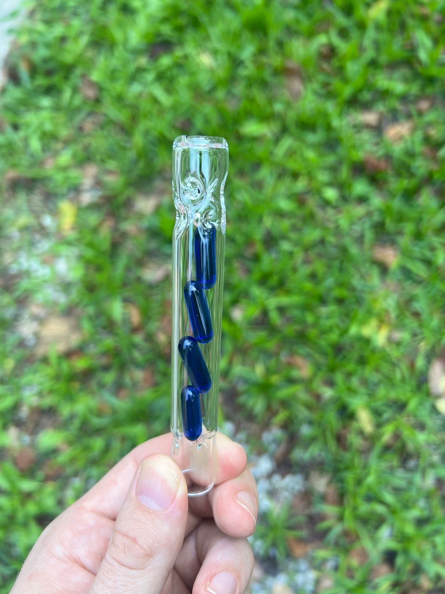 Tinymight Glass 4 Terp Pill Stem w/ dimpled mouthpiece - Cobalt Blue