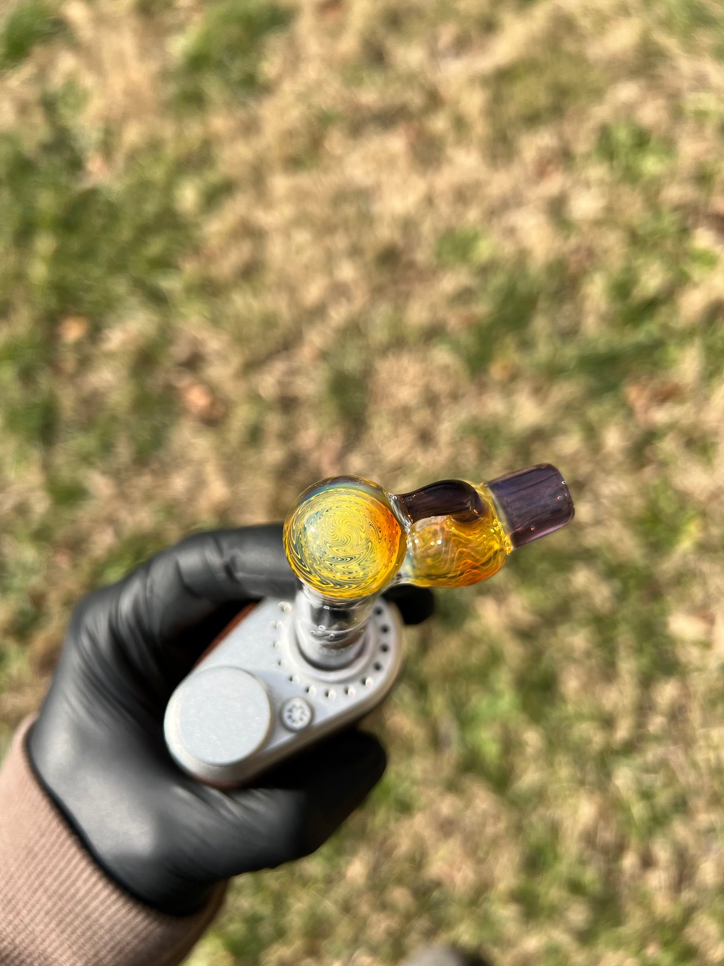 Tinymight Glass 3 Marble Stem implosion- Silver fume/ blackberry jam