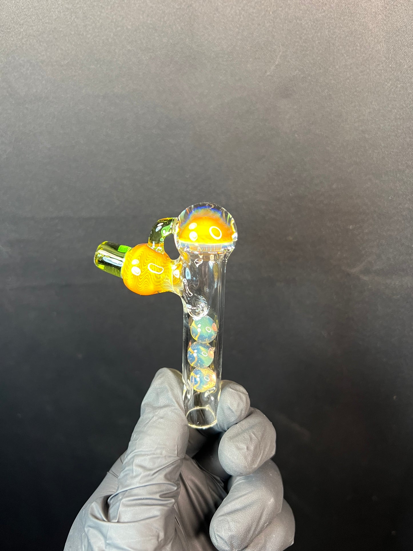 Tinymight Glass 3 Marble Stem implosion- Silver fume/ Milky Yoshi (CFL)/ Absinthe