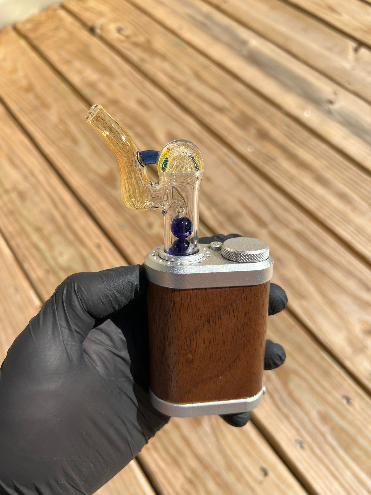 Tinymight Glass 3 Marble Stem implosion- Cobalt/ Fume