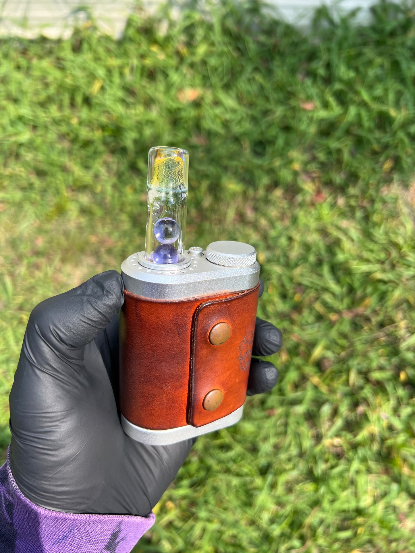 Tinymight Glass 3 Marble Stem w/color mouthpiece - Silver Fume/ Purple
