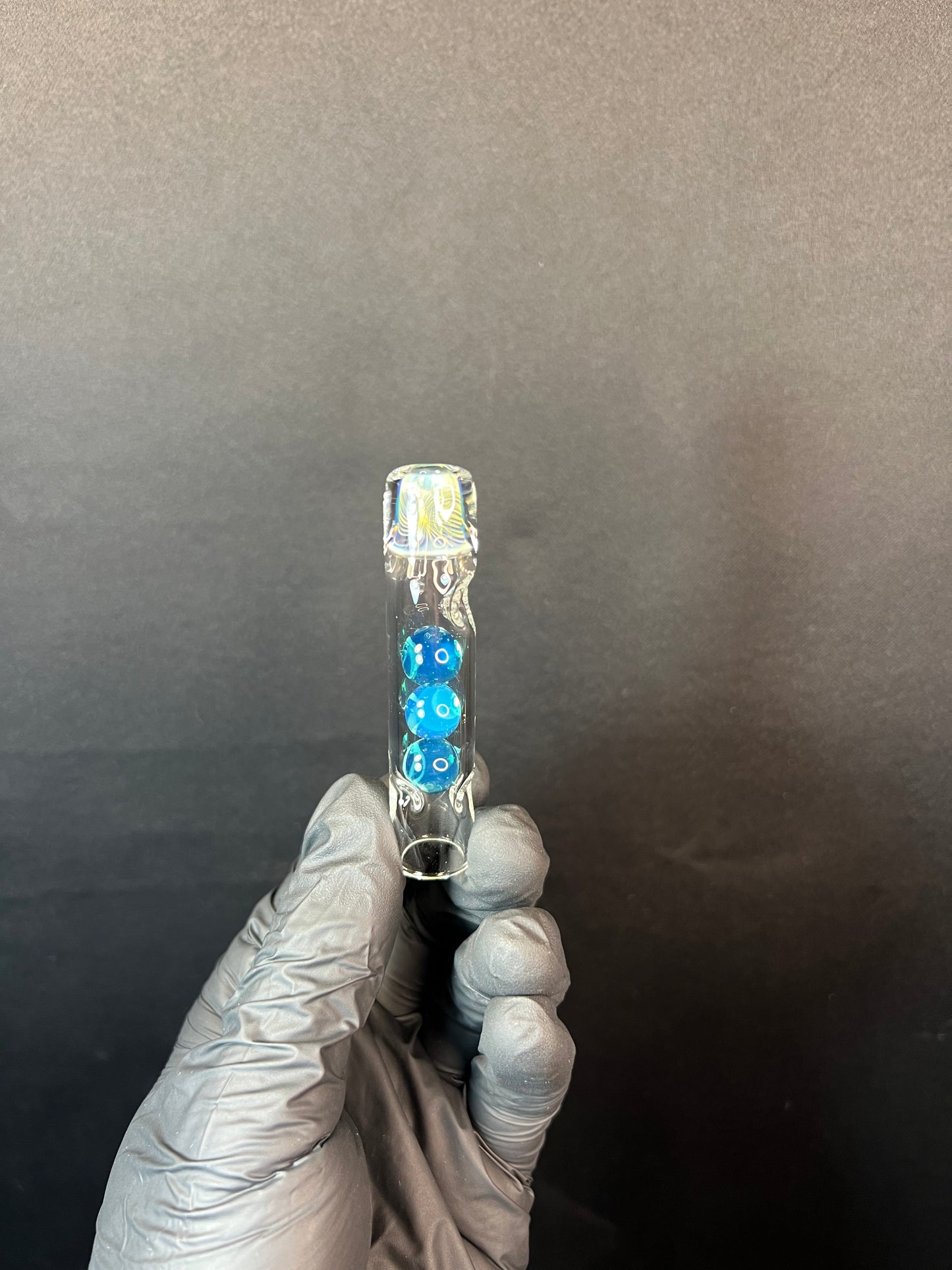 Tinymight Glass 3 Marble Stem w/color mouthpiece - Silver Fume/ Marina #1