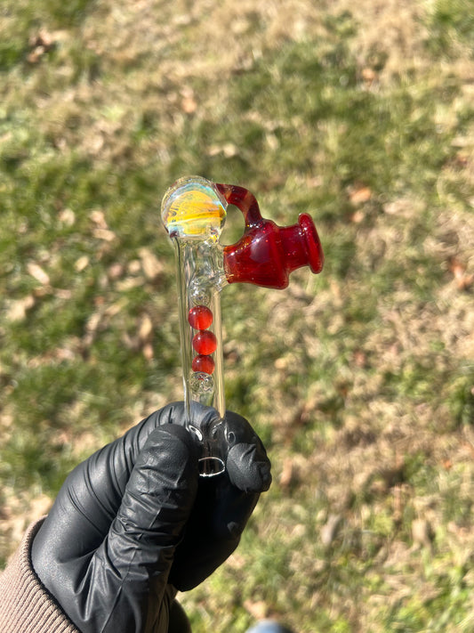 Toad Glass 3 Marble Implosion Stem - Orange/ Transparent Phoenix