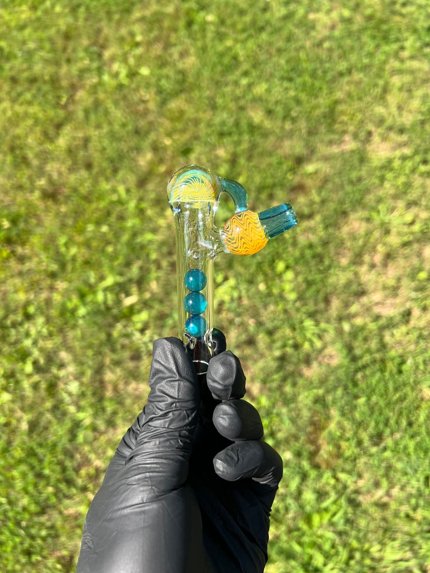 Tinymight Glass 3 Marble Stem implosion- Blue Waves Opal/ Fume
