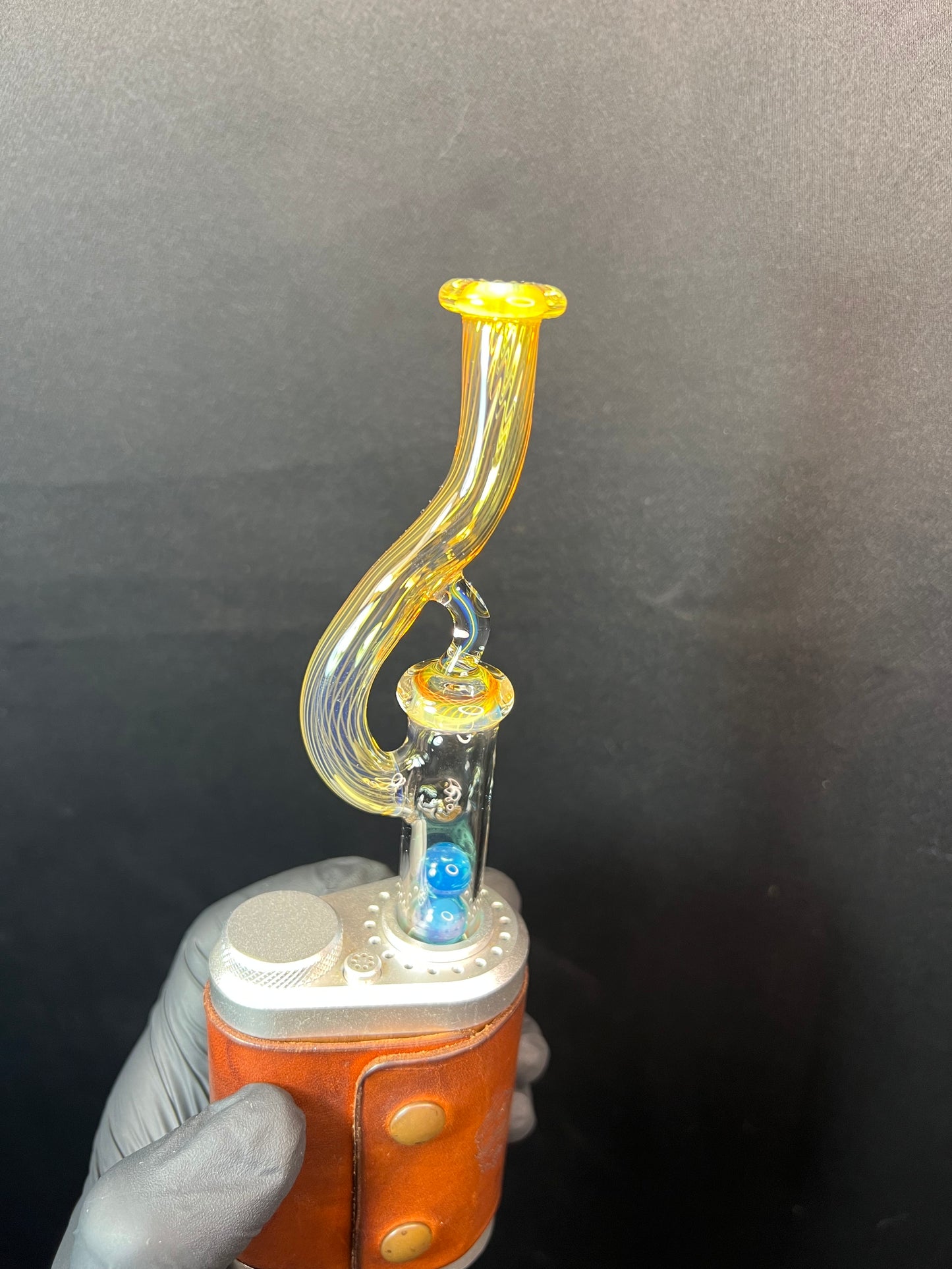 Tinymight Glass 3 Marble Stem implosion- Silver fume/ Marina #2