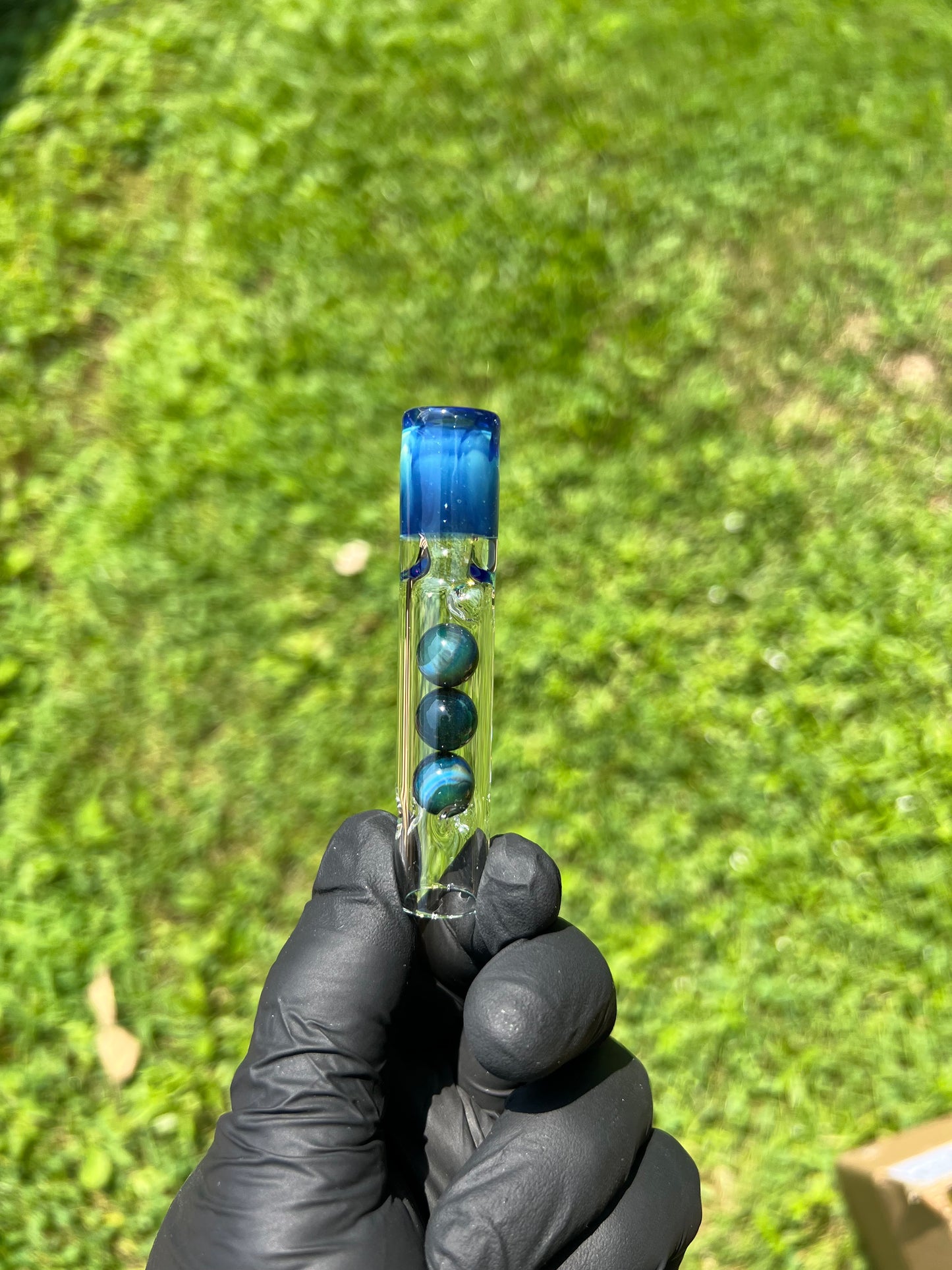 Tinymight Glass 3 Marble Stem w/ Color mouthpiece - Blue Honey