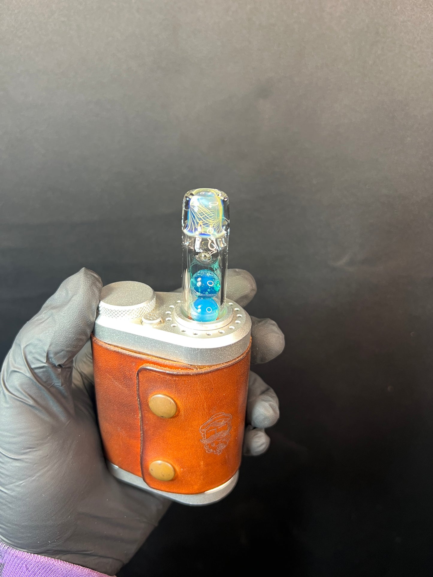 Tinymight Glass 3 Marble Stem w/color mouthpiece - Silver Fume/ Marina #1