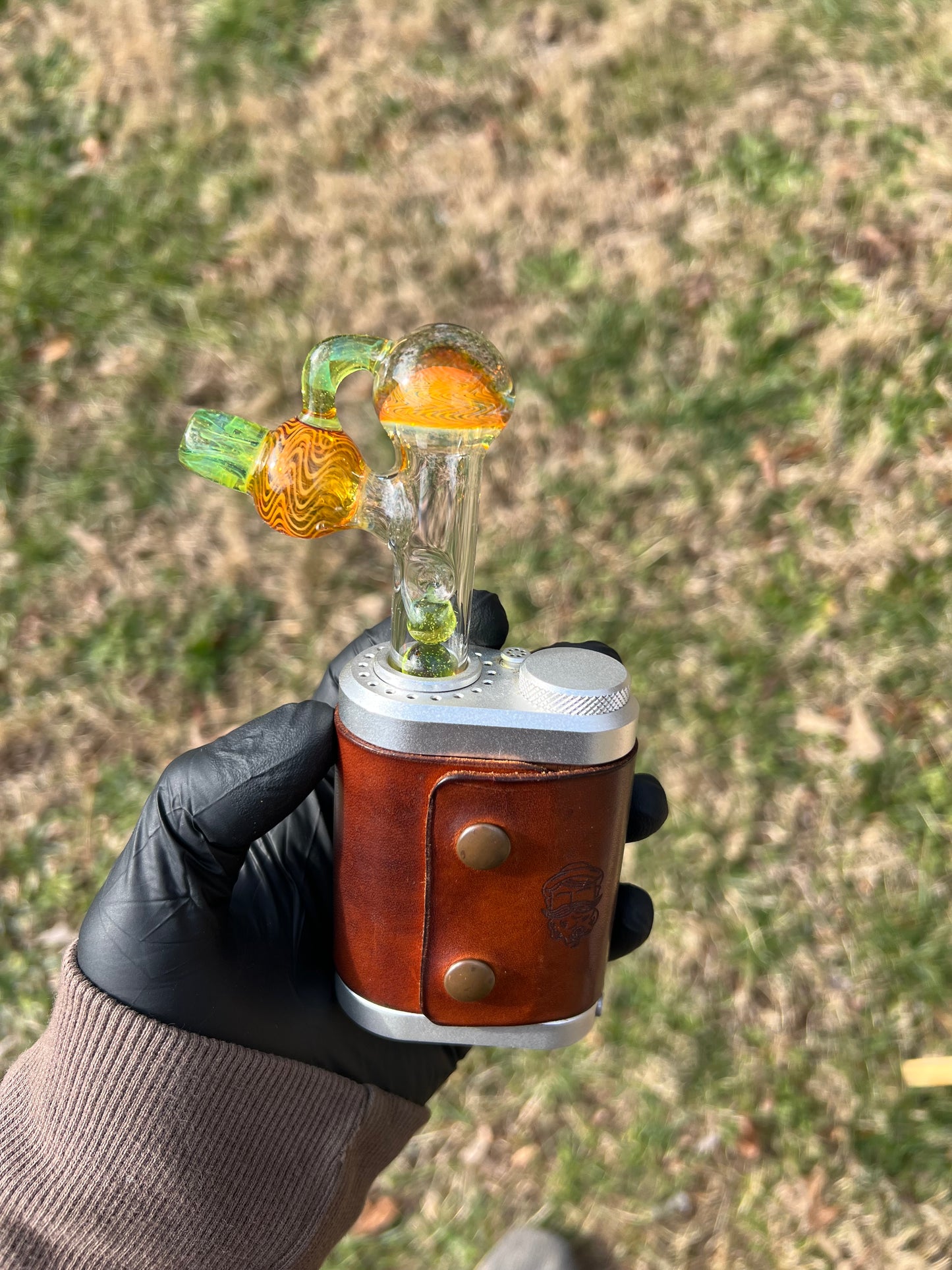 Tinymight Glass 3 Marble Stem implosion- Silver fume/ limeade