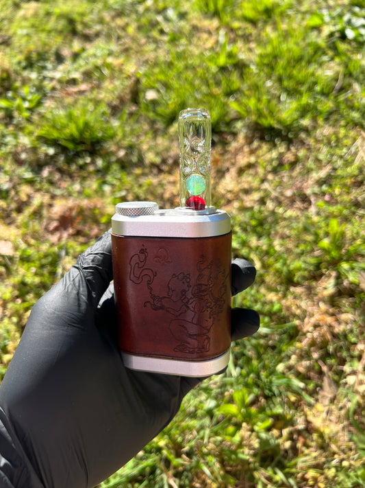 Tinymight Glass 3 Marble Stem w/dimpled mouthpiece - Green Opal/ Transparent Phoenix