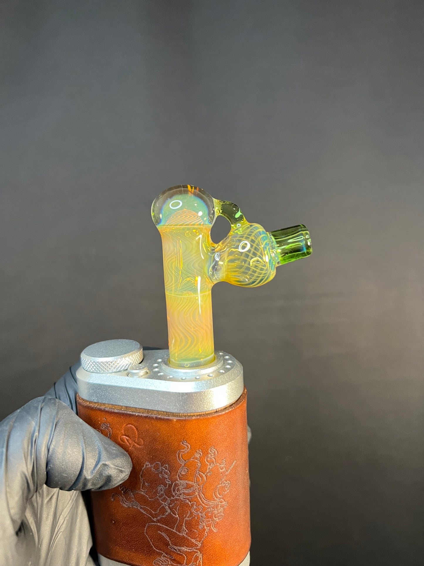 Tinymight Glass 4 Marble Stem Full Color implosion- Silver fume/ Absinthe