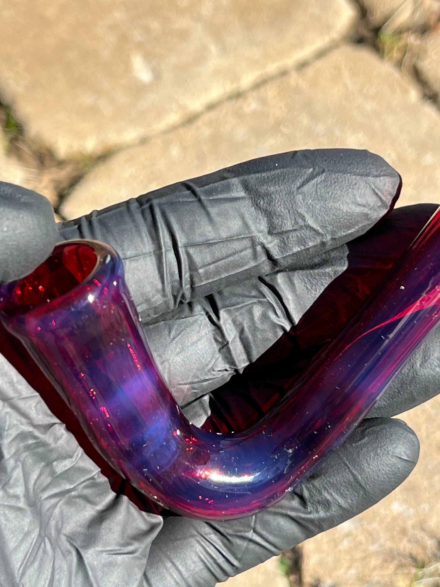 14mm Glass J hook -transparent pheonix / dense amethyst opal