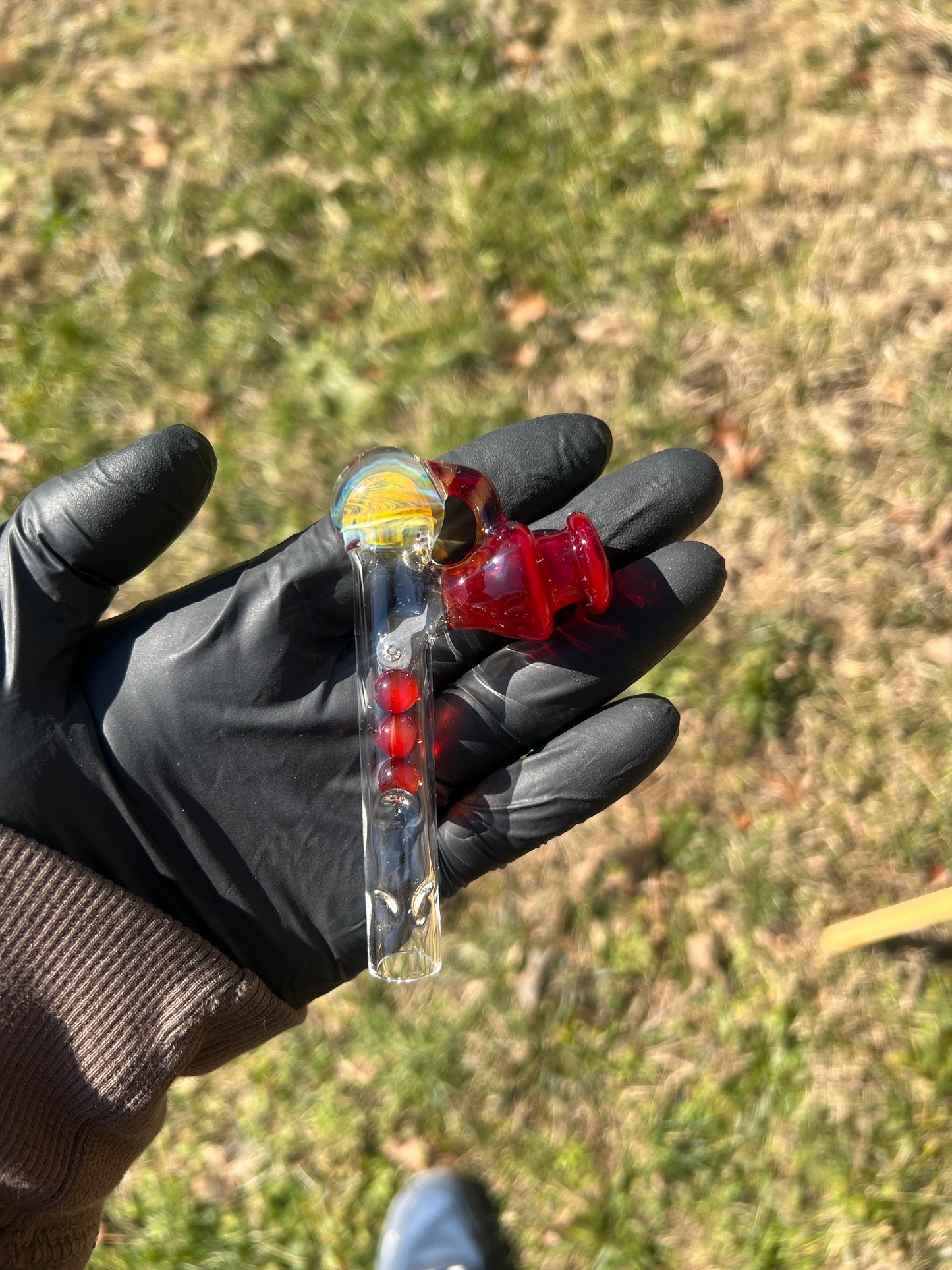 Toad Glass 3 Marble Implosion Stem - Orange/ Transparent Phoenix