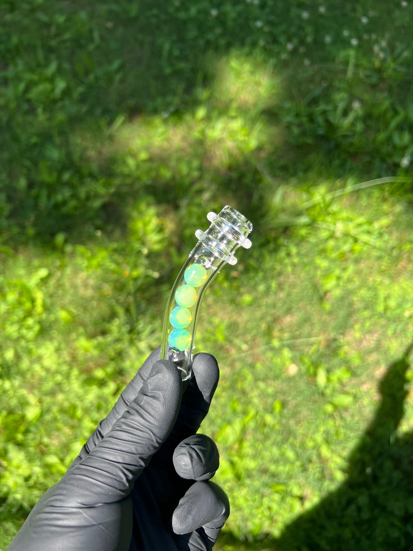 Tinymight Glass 4 Marble Stem w/Blown mouthpiece - Green Opal