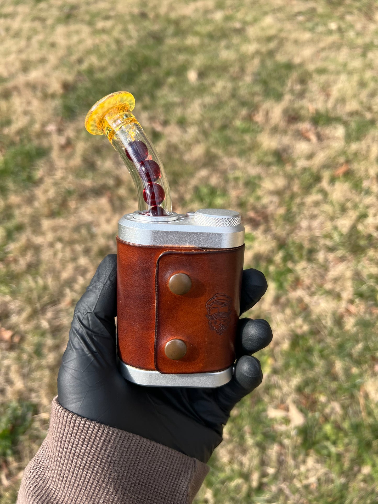 Tinymight Glass 5 Marble Stem implosion- Silver fume/ Transparent Phoenix