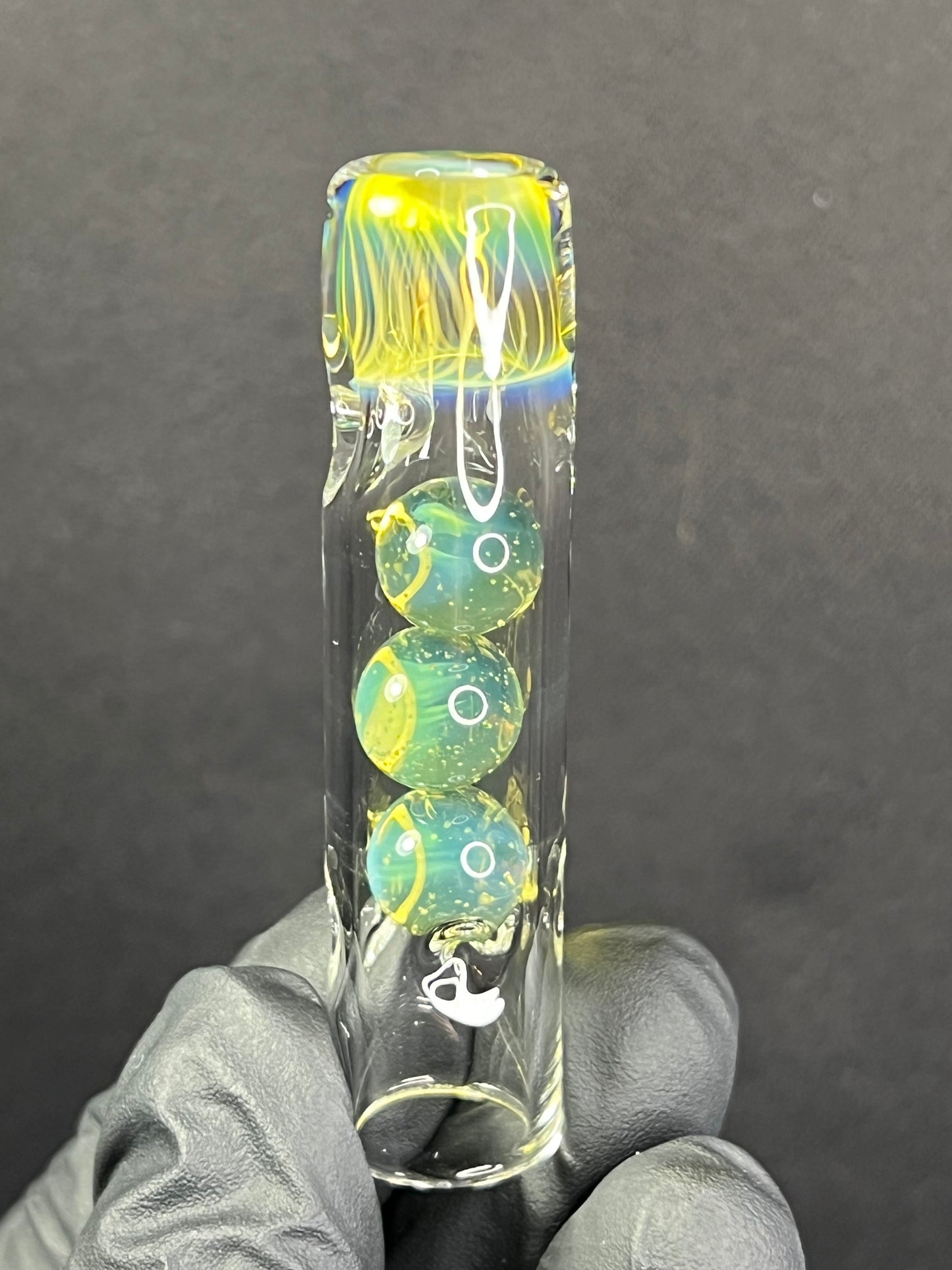 Tinymight Glass 3 Marble Stem w/color mouthpiece - Silver Fume/ milky yoshi (CFL) #1