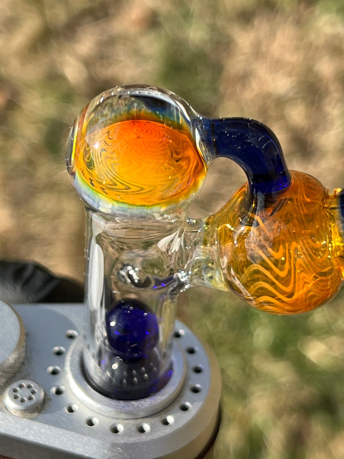 Tinymight Glass 3 Marble Stem implosion- Silver fume/ Cobalt