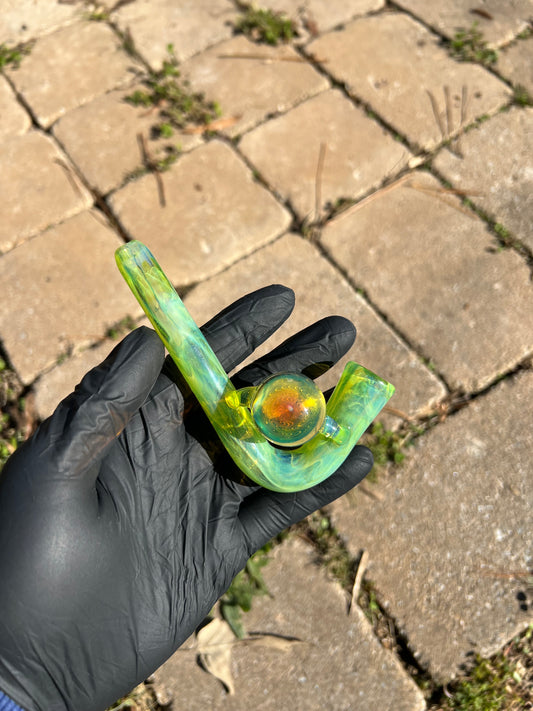14mm Glass J hook w/ marble - limeade
