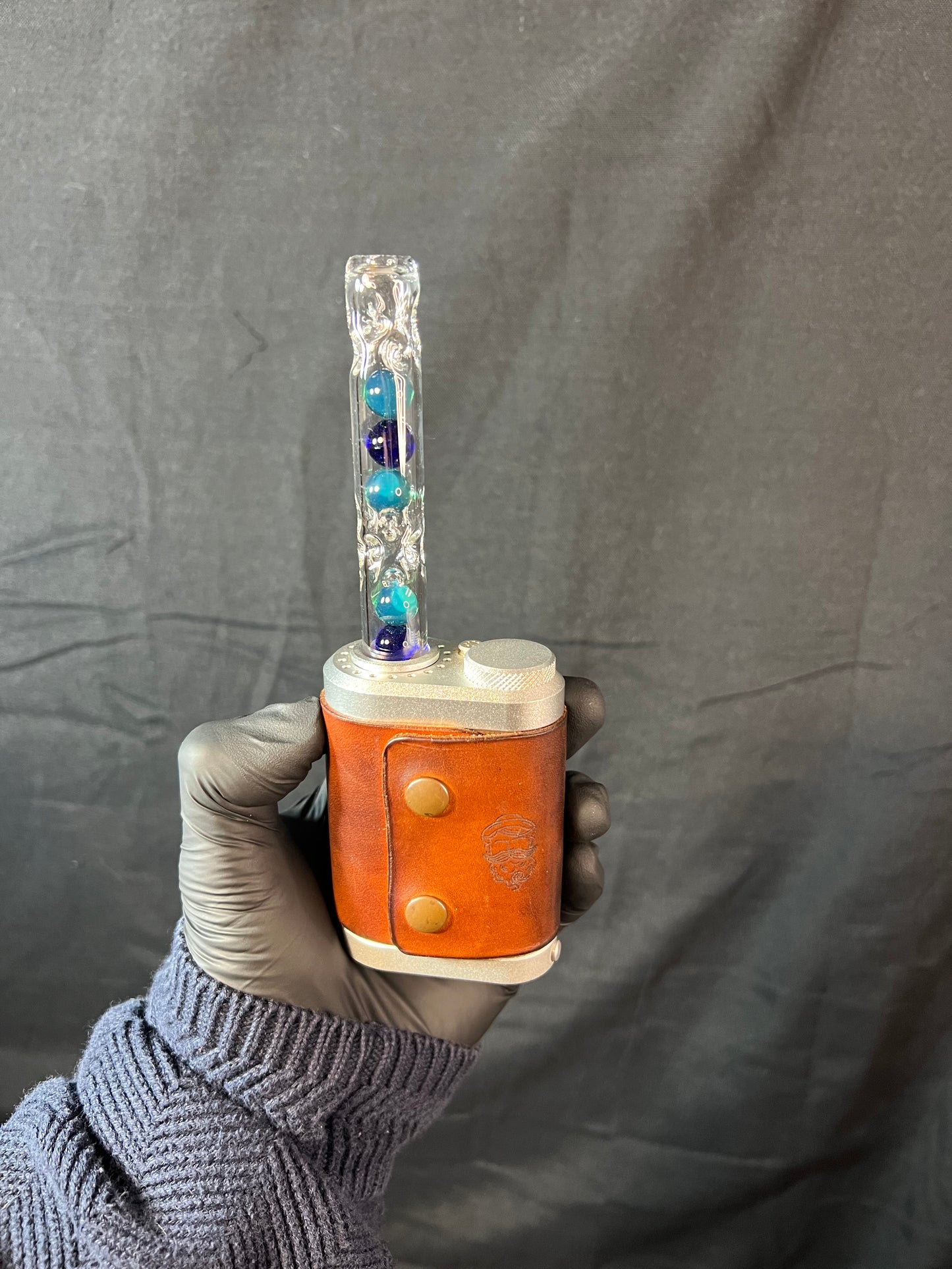 Tinymight Glass 6 Marble Stem w/dimpled mouthpiece - Cobalt/ blue waves opal