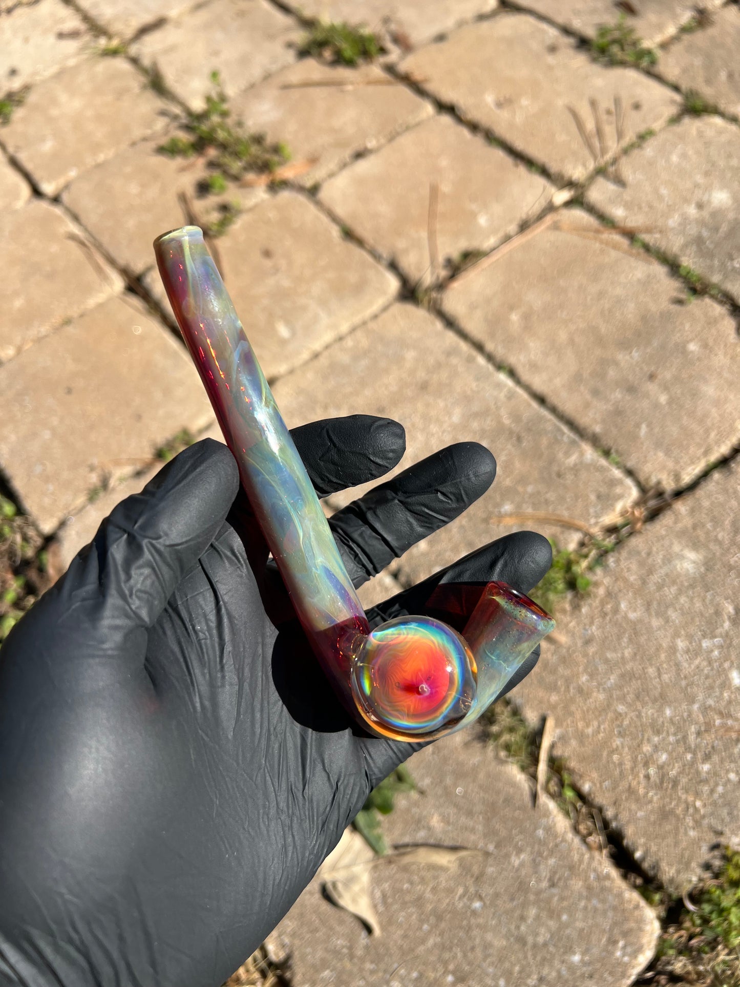 14mm Glass J hook w/ marble - blue honey/ transparent phoenix