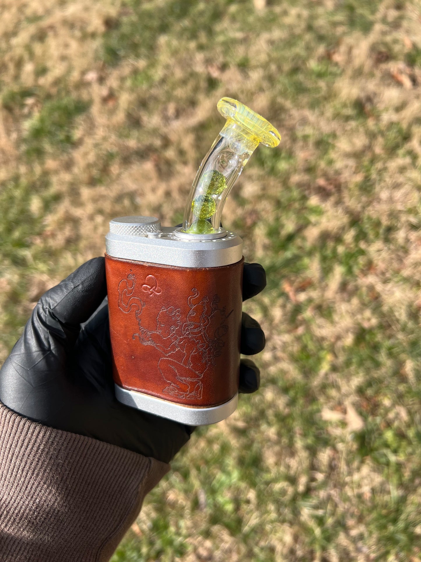 Tinymight Glass 4 Marble Stem implosion- Silver fume/ limeade