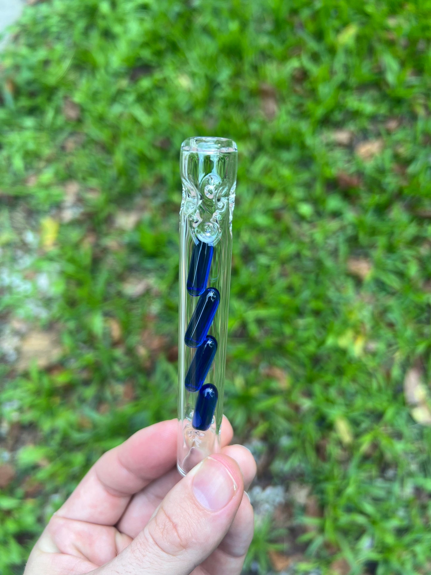 Tinymight Glass 4 Terp Pill Stem w/ dimpled mouthpiece - Cobalt Blue