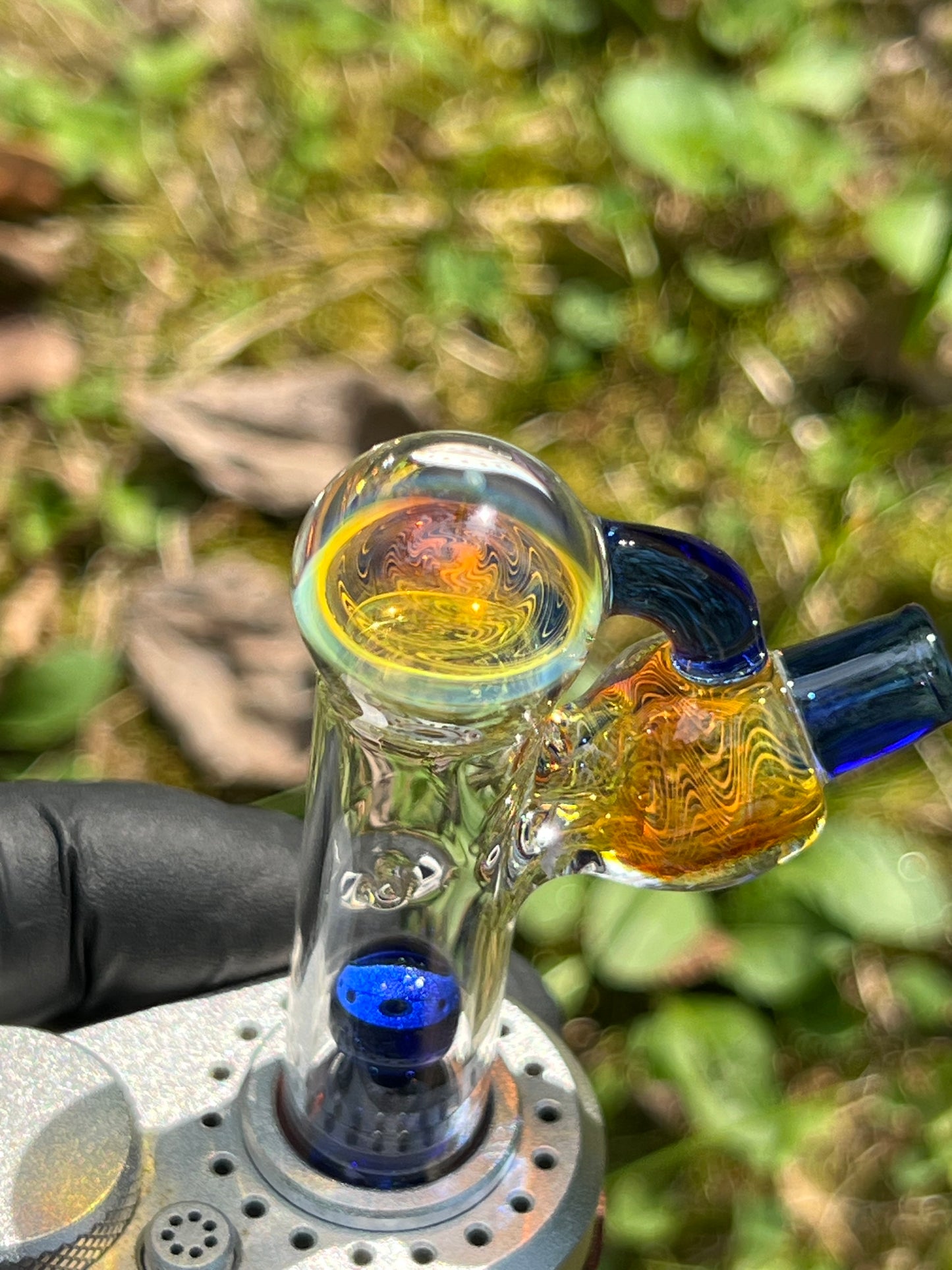 Tinymight Glass 3 Marble Stem implosion- Silver fume/ Cobalt #1