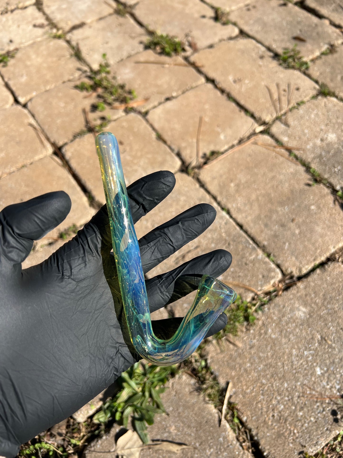 14mm Glass J hook - Limeade/ dense amethyst opal