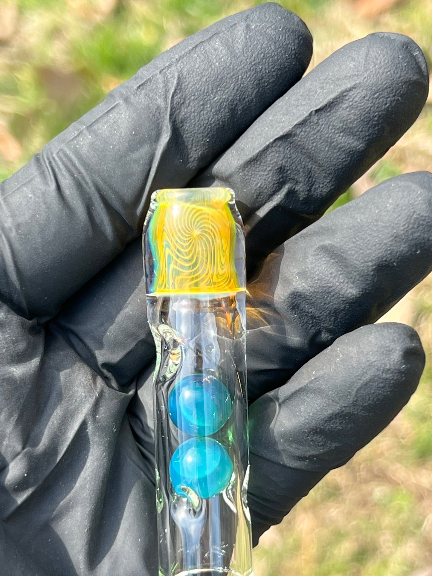 Frolic glass 2 marble stem w/ fume mp- Blue Waves Opal
