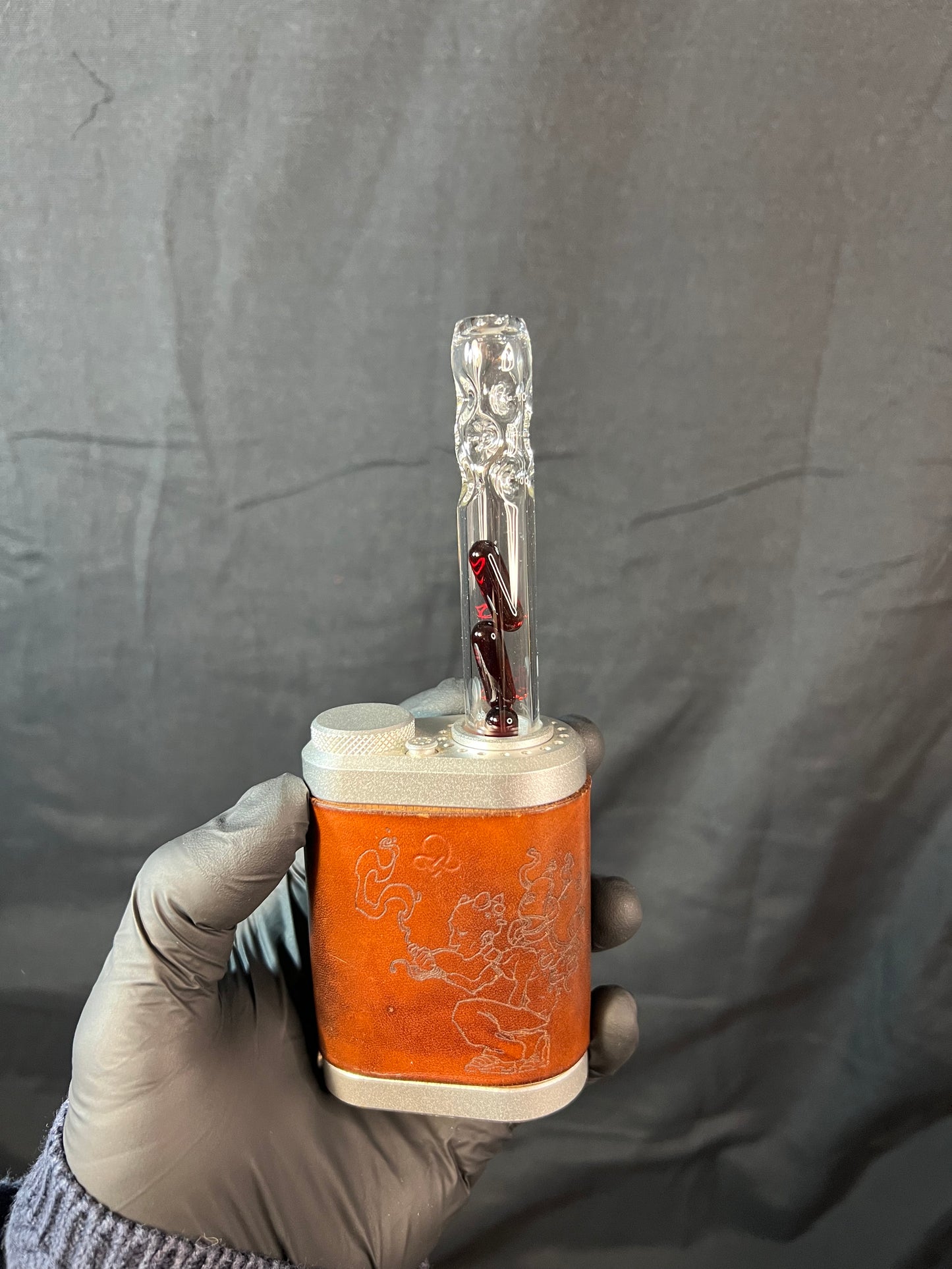 Tinymight Glass 3 Terp Pill Stem w/ dimpled mouthpiece - Red