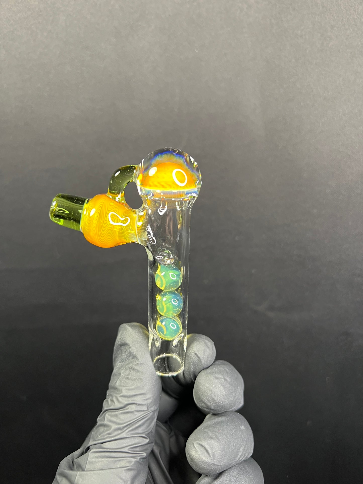 Tinymight Glass 3 Marble Stem implosion- Silver fume/ Milky Yoshi (CFL)/ Absinthe
