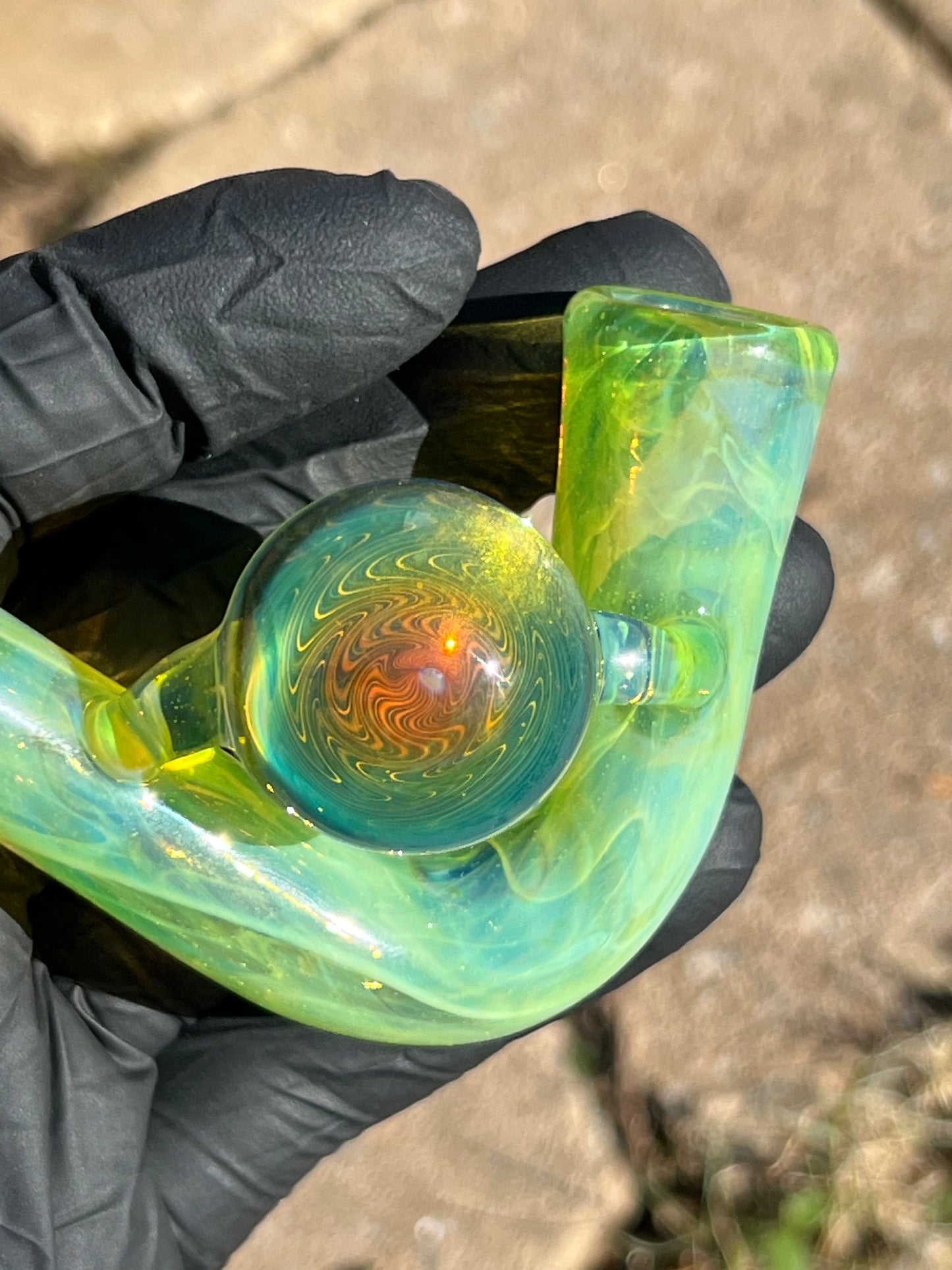 14mm Glass J hook w/ marble - limeade