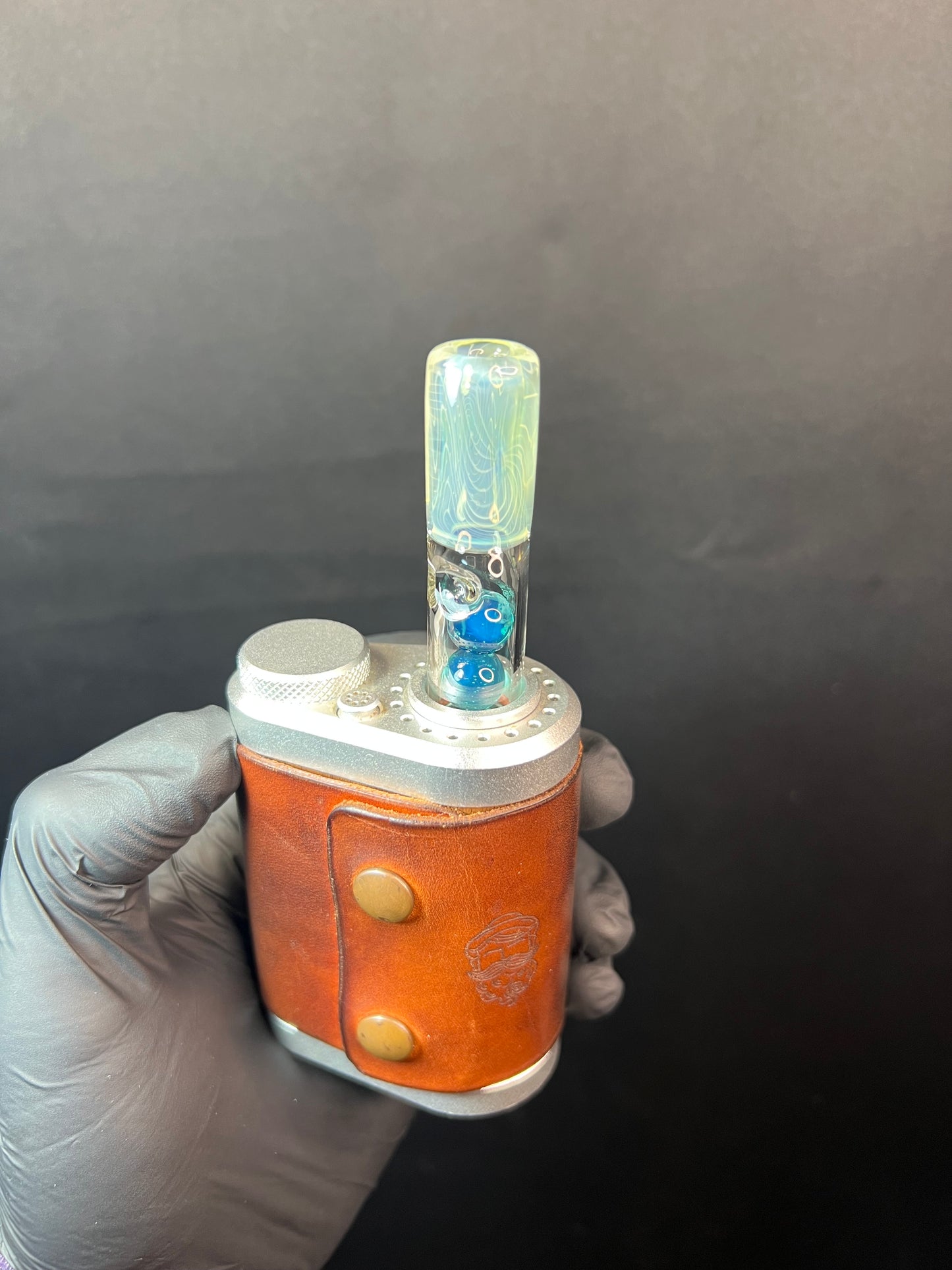 Tinymight Glass 3 Marble Stem w/color mouthpiece - Silver Fume/ Marina #4