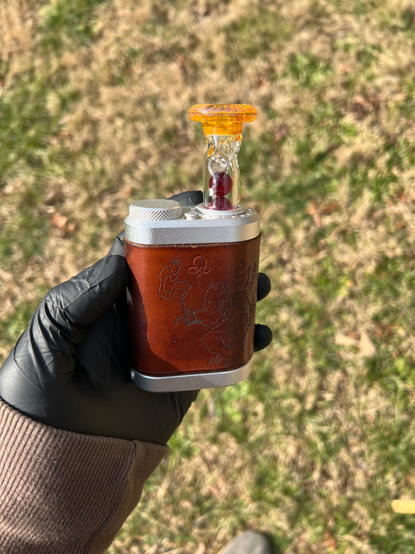 Tinymight Glass 3 Marble Stem implosion- Silver fume/ Transparent Phoenix