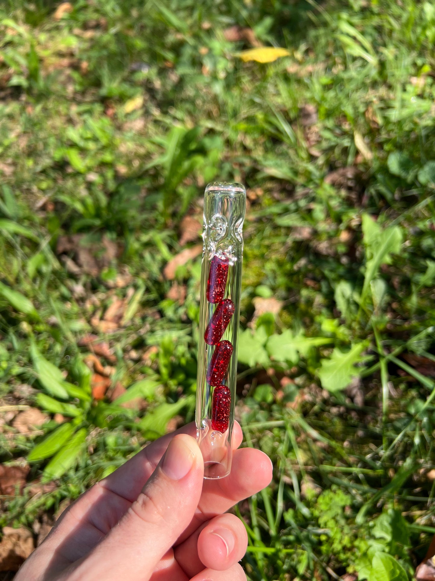 Tinymight Glass 4 Terp Pill Stem w/ dimpled mouthpiece - Red Blizzard