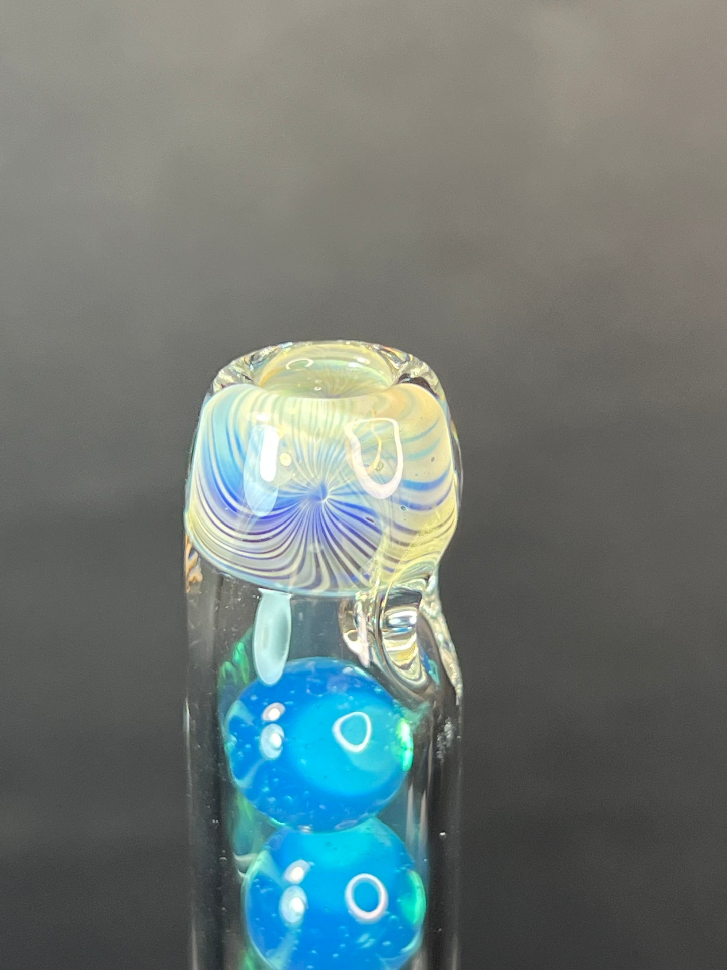 Tinymight Glass 3 Marble Stem w/color mouthpiece - Silver Fume/ Marina #3