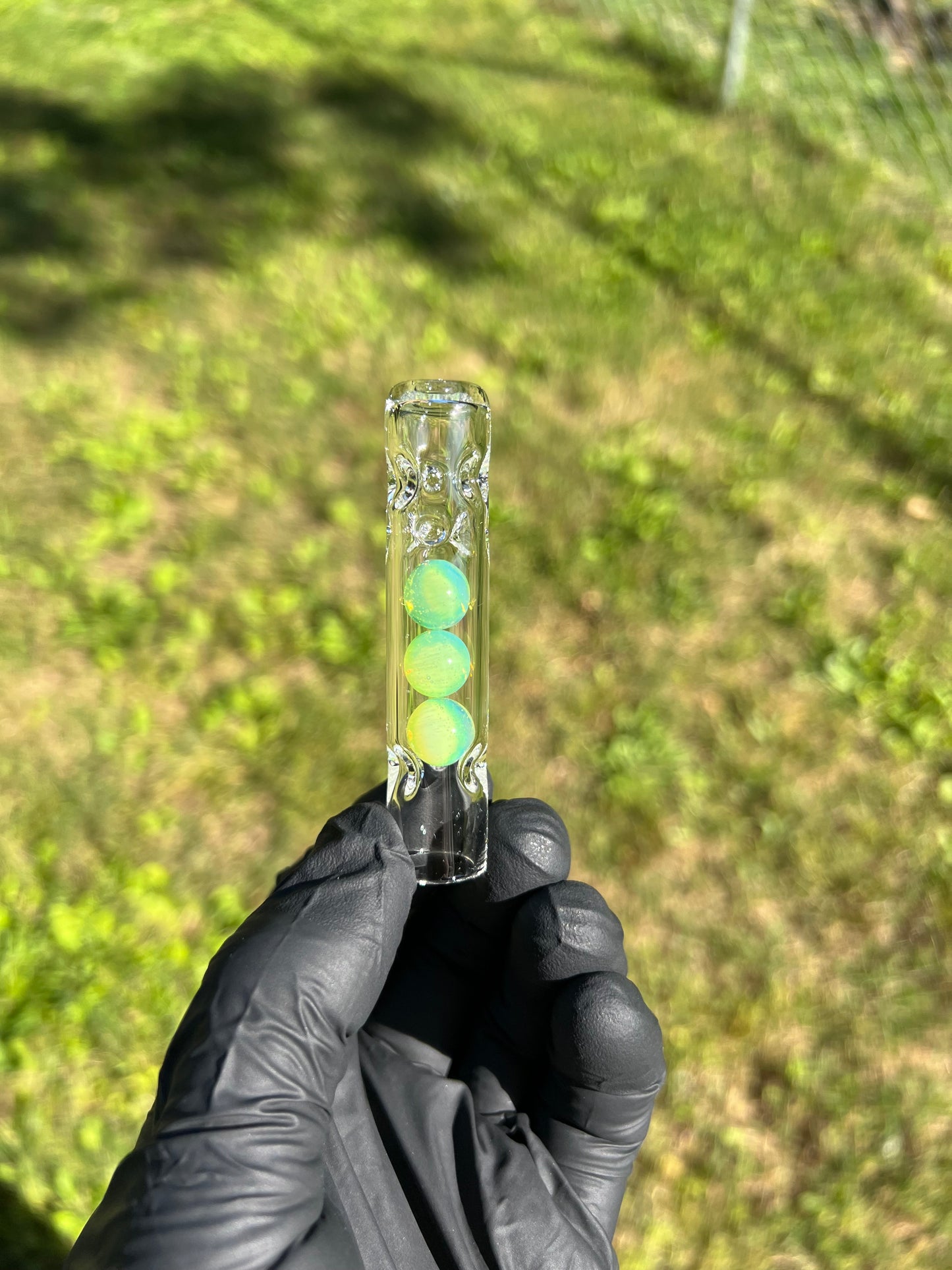 Tinymight Glass 3 Marble Stem w/dimpled mouthpiece - Green Opal