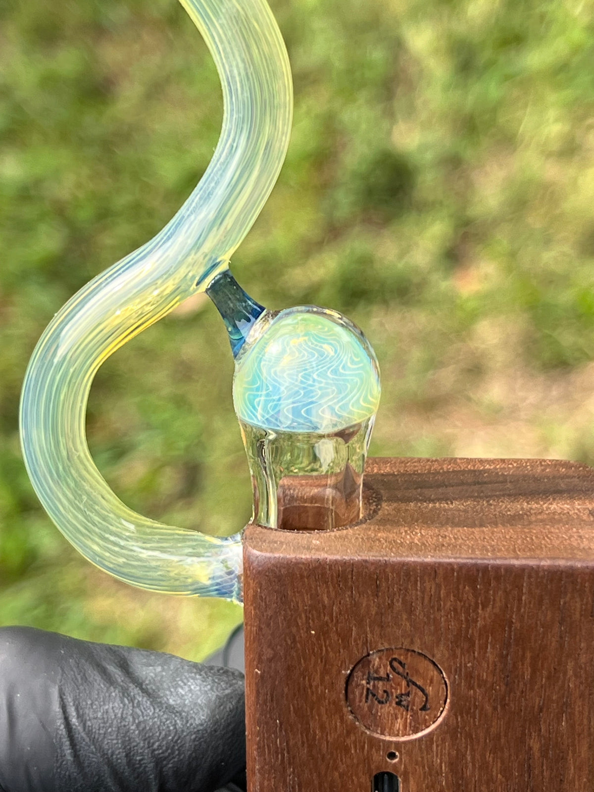 Firewood 11/12 Glass Terp Pill/ marble elegant stem- Fume/ Sapphire Opal