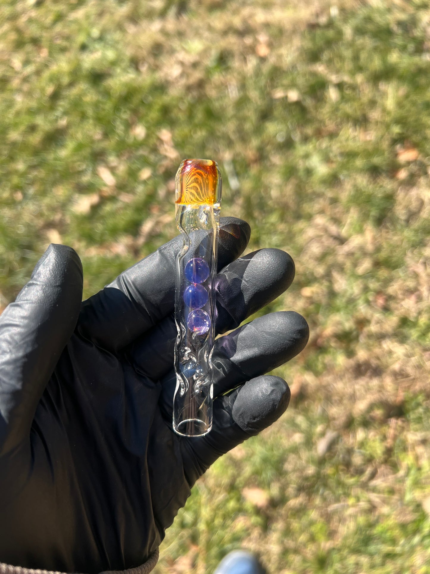 Toad Glass 3 Marble Stem w/color Mp - Dense Purple Amethyst