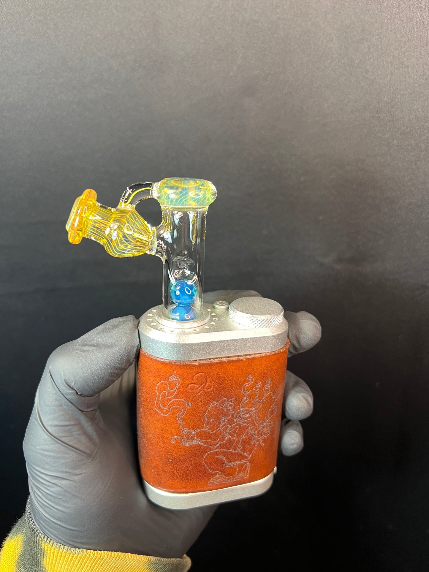 Tinymight Glass 3 Marble Stem implosion- Silver fume/ Marina #1