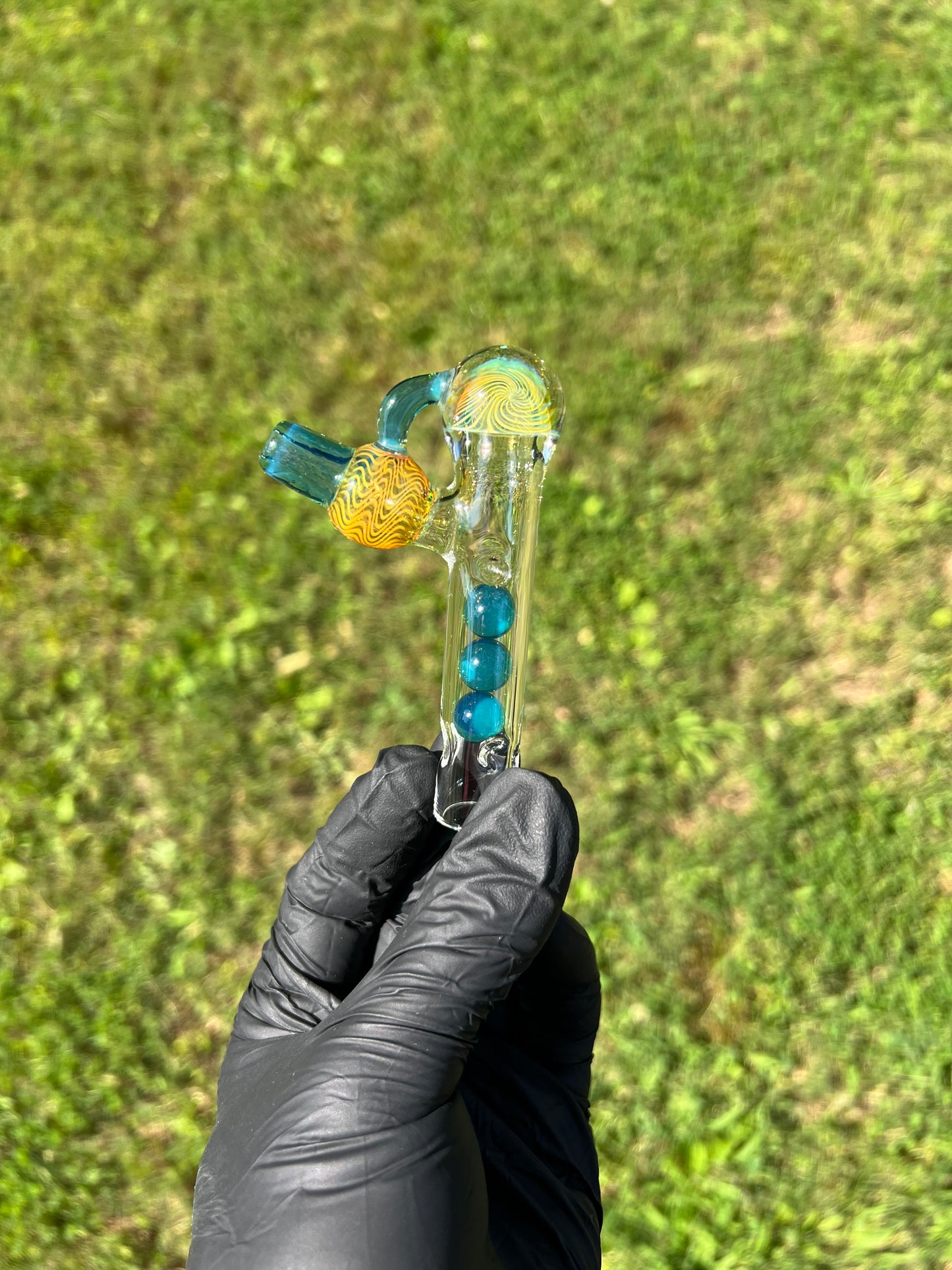 Tinymight Glass 3 Marble Stem implosion- Blue Waves Opal/ Fume