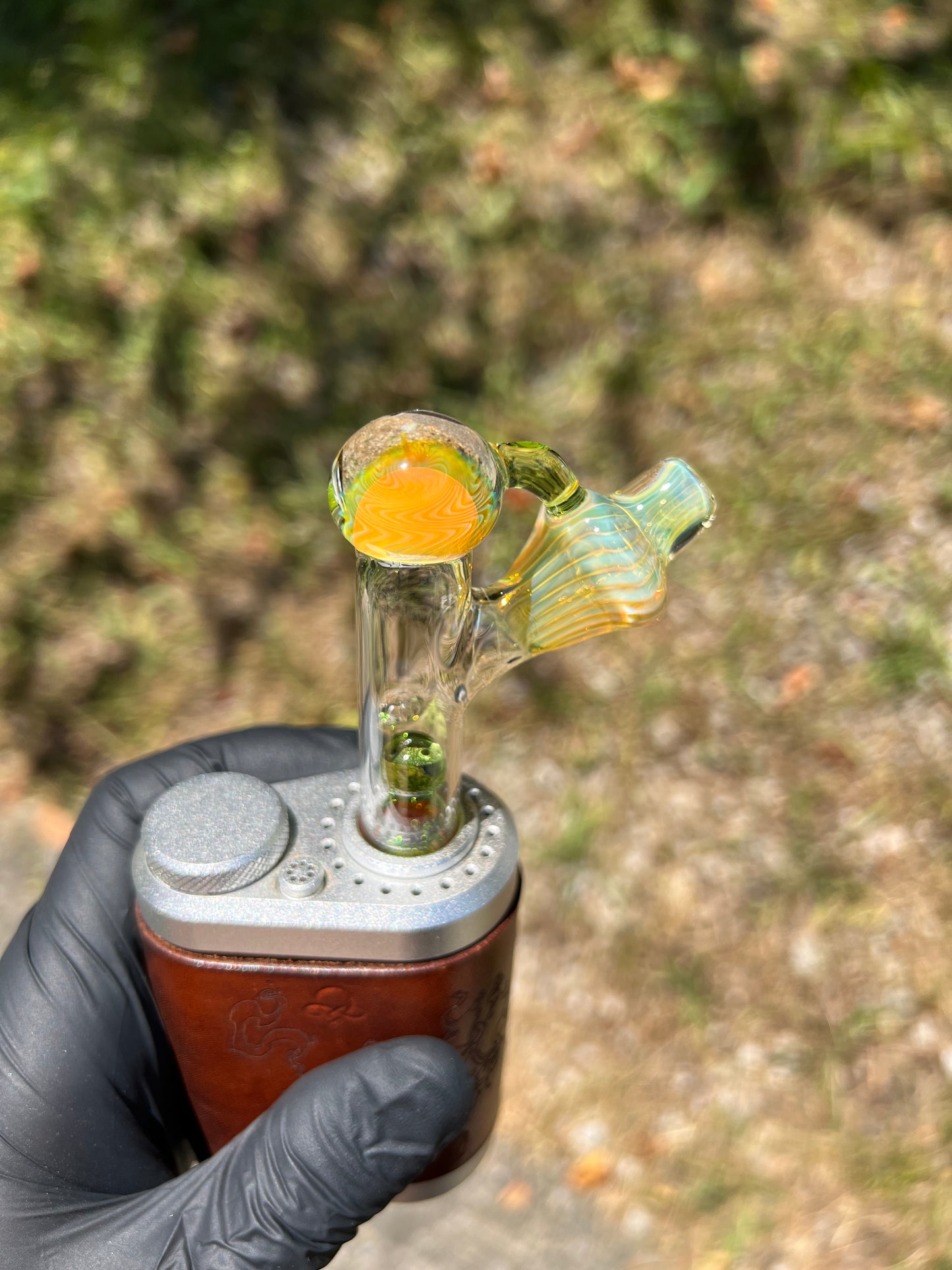 Tinymight Glass 3 Marble Stem implosion- Silver fume/ Absinthe #2