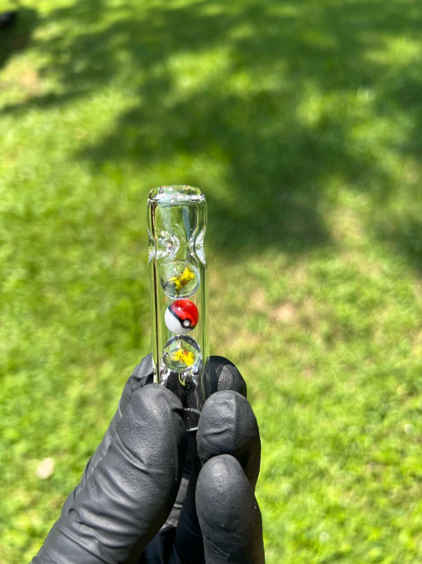 Tinymight Glass 3 Marble Stem w/dimpled mouthpiece - Pikachue