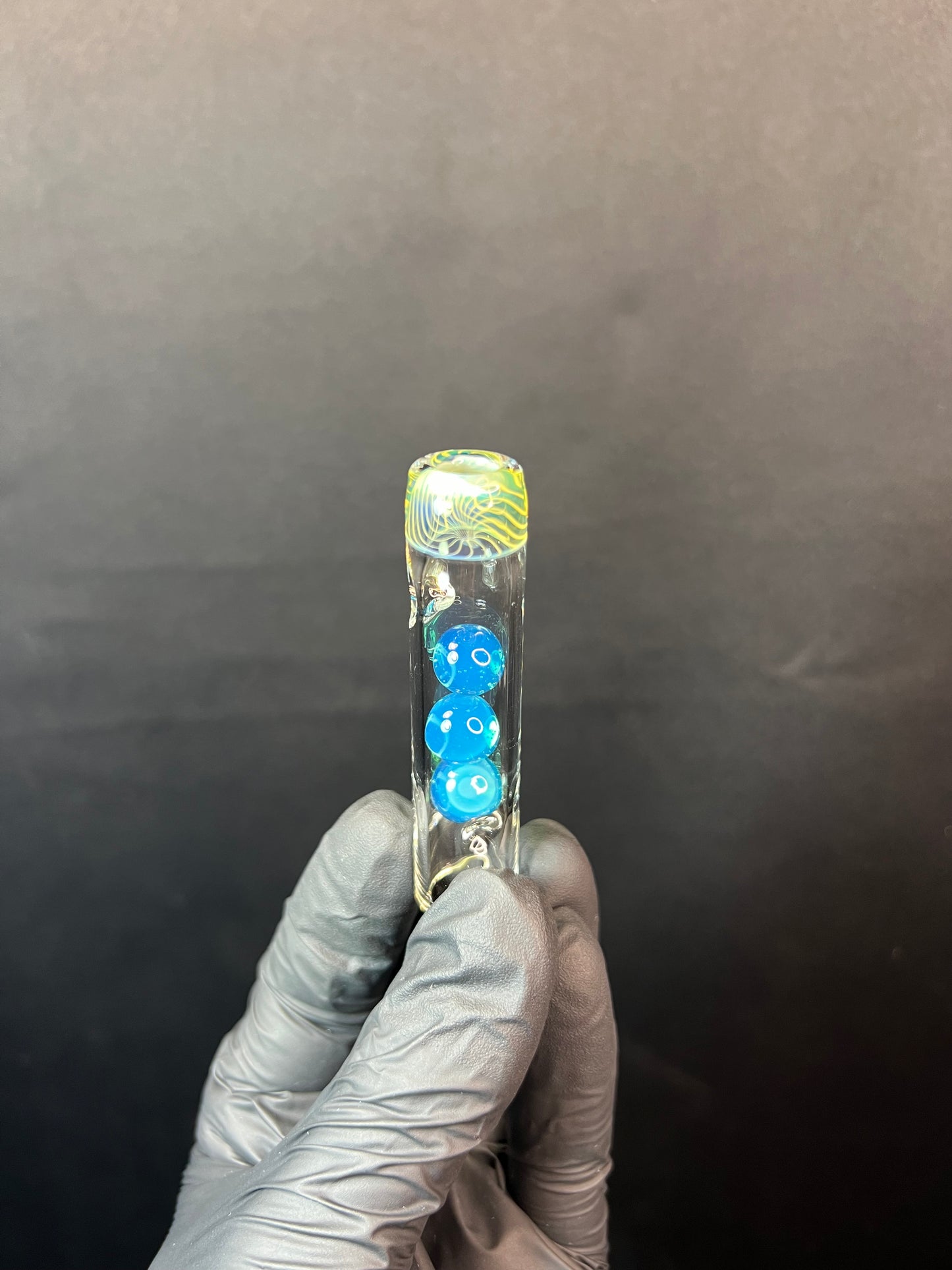 Tinymight Glass 3 Marble Stem w/color mouthpiece - Silver Fume/ Marina #2