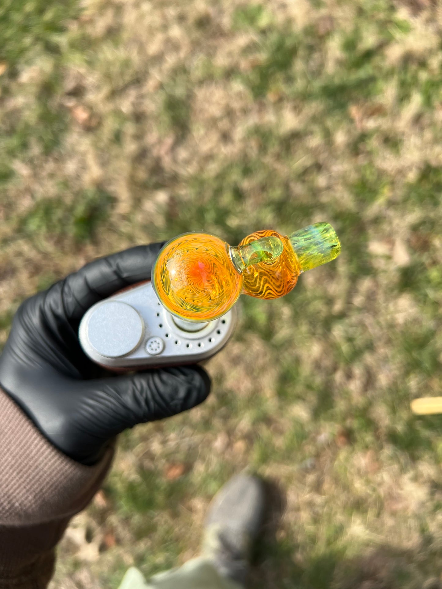 Tinymight Glass 3 Marble Stem implosion- Silver fume/ limeade