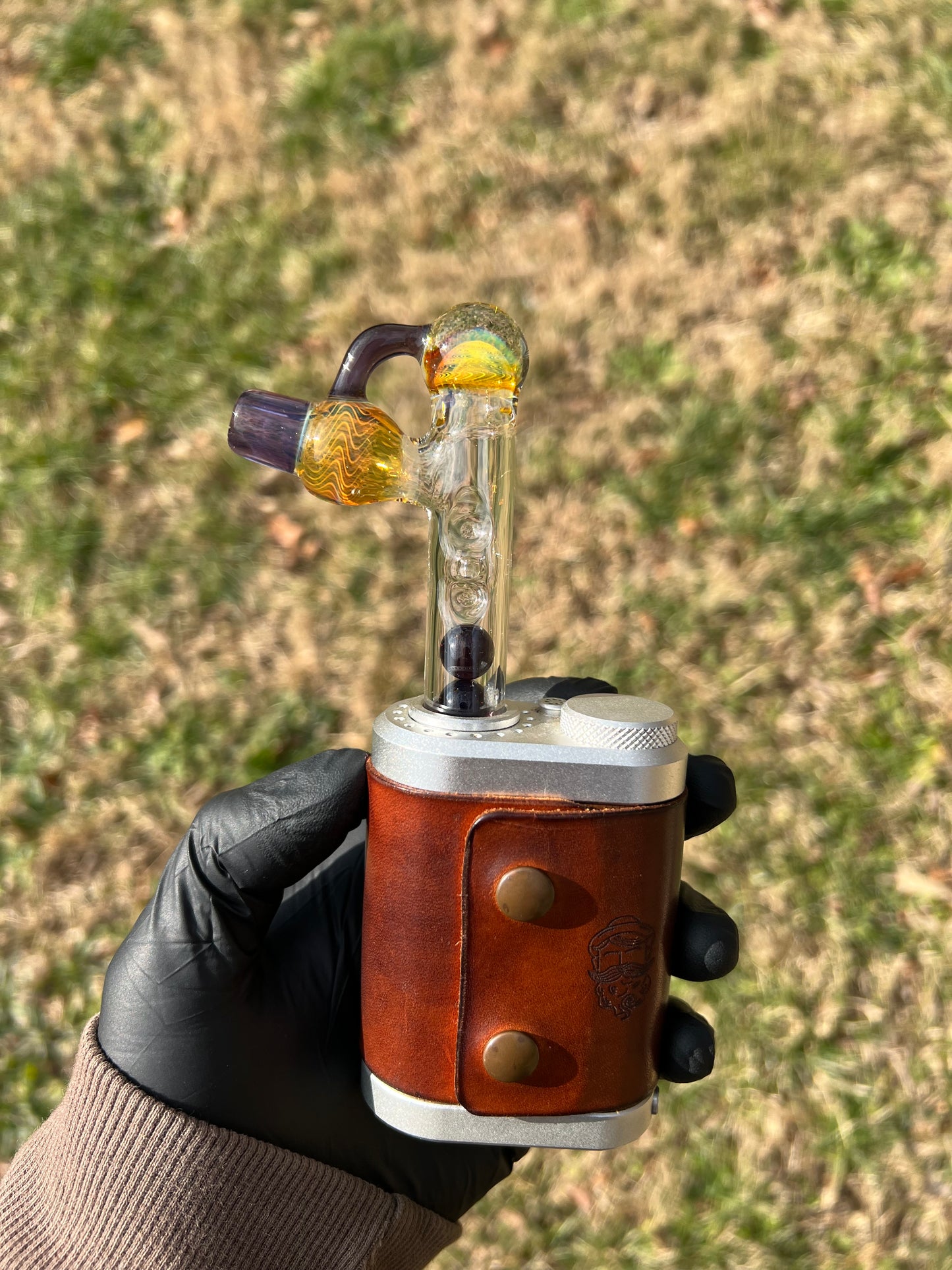 Tinymight Glass 3 Marble Stem implosion- Silver fume/ blackberry jam